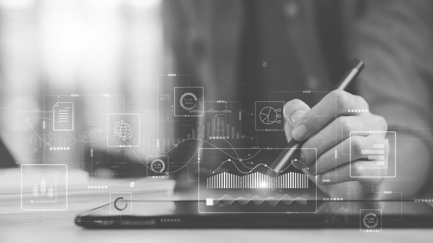 Professional workspace showing keyword research analysis and data visualization tools